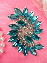 JB234 Glass Rhinestone Applique Turquoise Crystal Marquise Swirl 2.5"
