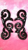 Sequin Appliques Black Scroll Mirror Pair Designer Patch Motif  6.5" JB239X