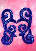 Sequin Appliques Blue Scroll Mirror Pair Designer Patch Motif 6.5" JB239X