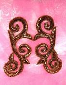 Sequin Appliques Bronze Scroll Mirror Pair Designer Dance Patch Motif 6.5" JB239X