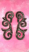 Sequin Appliques Mirror Pair Smoke Scroll Designer Patch Motif 6.5" JB239