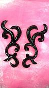 JB240 Mirror Pair Black Scroll Designer Sequin Appliques 6.75"