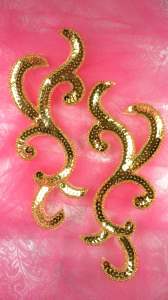 JB240 Gold Scroll Designer Sequin Appliques Mirror Pair 6.75"