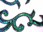 Peacock Scroll Designer Sequin Appliques Mirror Pair 6.75"  JB240X