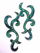 Peacock Scroll Designer Sequin Appliques Mirror Pair 6.75"  JB240X