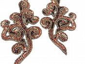 Beaded Sequin Appliques Bronze Scroll Designer Mirror Pair Iron On Patch 7" JB242X