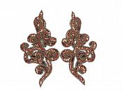 Beaded Sequin Appliques Bronze Scroll Designer Mirror Pair Iron On Patch 7" JB242X