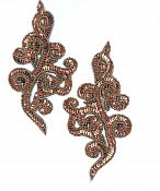 Beaded Sequin Appliques Bronze Scroll Designer Mirror Pair Iron On Patch 7" JB242X