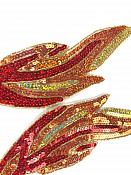 Sequin Appliques Red Flames of Fire Mirror Pair Beaded Patch HOLOGRAPHIC 10" JB255X