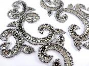 Appliques Sequin Gunmetal Mirror Pair Beaded Clothing Patch 6" JB275