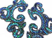 Peacock Black Backing Mirror Pair Sequin Beaded Appliques Dance Costume Clothing Patch 6" JB275X