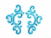 Appliques Sequin Turquoise Mirror Pair Beaded Clothing Patch 6" JB275X