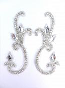 Crystal Rhinestone Appliques Mirror Pair Silver Beaded 6"  JB279X