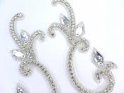 Crystal Rhinestone Appliques Mirror Pair Silver Beaded 6"  JB279X