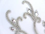 Crystal Rhinestone Appliques Mirror Pair Silver Beaded 6"  JB279X