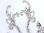 Crystal Rhinestone Appliques Mirror Pair Silver Beaded 6"  JB279X