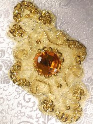 JB35 Emma Gold Beaded Sequin Rhinestone Applique 5.75"