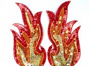 Flame Appliques Holographic Sequins w/ Beaded Edges Red Orange Gold Mirror Pair 10" JB38X