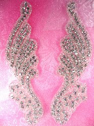 JB39  Savannah Mirror Pair Silver Beaded Crystal Rhinestone Appliques 6"