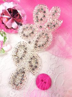 JB4 Crystal Clear Silver Beaded Rhinestone Applique 4.75"