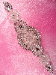 JB41 Lillian Silver Pearl Beaded Crystal Rhinestone Applique 6.25"