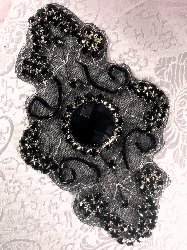 JB42 Cassandra Black Silver Beaded Applique 5.75"