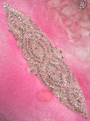 JB46 Hot Fix Silver Beaded Crystal Rhinestone Applique 9.25"