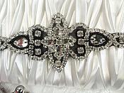 Black Backing Black Beaded Crystal Rhinestone Applique Iron-On 6" (JB47)