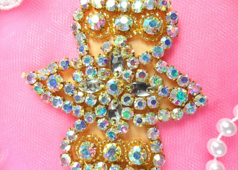 Applique Aurora Borealis Crystal AB Rhinestone Gold Beaded Iron-On 6" (JB47-glab)
