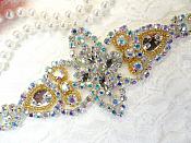 Applique Aurora Borealis Crystal AB Rhinestone Gold Beaded Iron-On 6" (JB47-glab2)