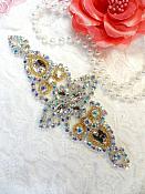 Applique Aurora Borealis Crystal AB Rhinestone Gold Beaded Iron-On 6" (JB47-glab2)