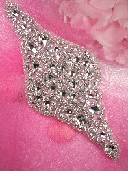 JB48 Hot Fix Silver Beaded Crystal Rhinestone Applique 7"