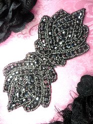 JB67 Gunmetal Designer Glass Beaded Applique 5.5" Hot Fix Iron on