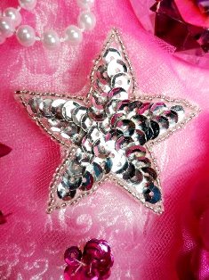JB70  One Inch Silver Star Beaded Sequin Applique