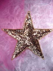 JB76 Six inch Gold Star Beaded Sequin Applique Patch 6" Iron on