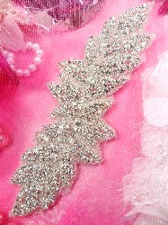 JB83 Leaf Cluster Crystal Clear Silver Beaded Rhinestone Applique 7.5"