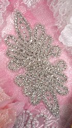 JB90 Bridal Sash Crystal Rhinestone Applique Silver Beaded 7.5"