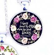 Scripture Necklace I Have Found The One Whom My Soul Loves Pendant Inspirational Christian Jewelry w/ Silver Chain JW113