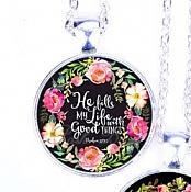Scripture Necklace He Fills My Life With Good Things Pendant Inspirational Christian Jewelry w/ Silver Chain JW134