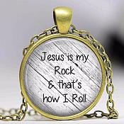 Jesus is my Rock and That's How I Roll Necklace Pendant Inspirational Christian Jewelry w/ Gold Chain JW165
