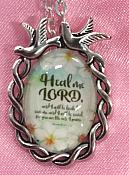 Scripture Necklace Heal Me Lord Dove Pendant Inspirational Christian Jewelry w/ Silver Chain JW187