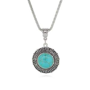 JW8 Rhinestone Turquoise Necklace Pendant Silver Metal Fashion Jewelry