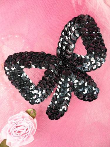 K8140SB Charcoal Bow Sequin Applique 3"