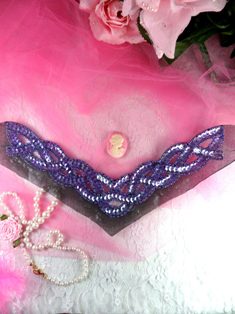 K8248 Lavender Crystal AB Braided Collar Beaded Sequin Applique 8.75"