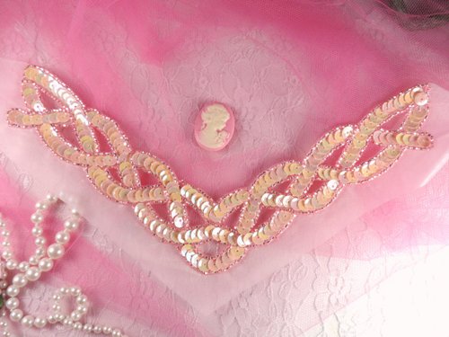 K8248 Pink Opaque AB Braided Collar Beaded Sequin Applique 8.75\