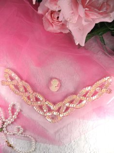 K8248 Pink Opaque AB Braided Collar Beaded Sequin Applique 8.75"