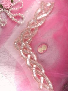 K8248 Pink Crystal AB Braided Collar Beaded Sequin Applique 8.75"