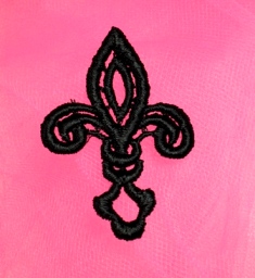 L2 Black Fleur De Lis Venice Lace  Applique 2"