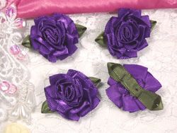 L22  Lot of 4 Purple Floral Rose Flower Appliques 1.5"