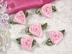 L27 Set of 5 Pink Ribbon Rose Appliques